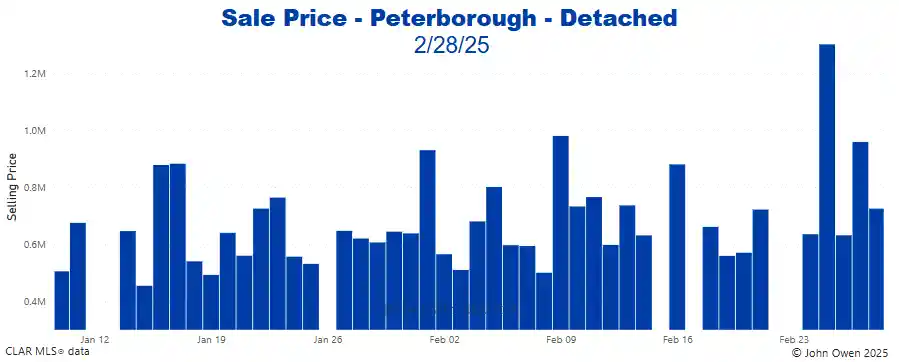 Peterborough Detached Home Prices Daily bar chart 2025