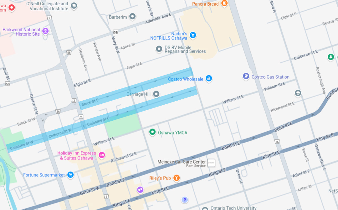 Oshawa Brock and Colborne Street one way