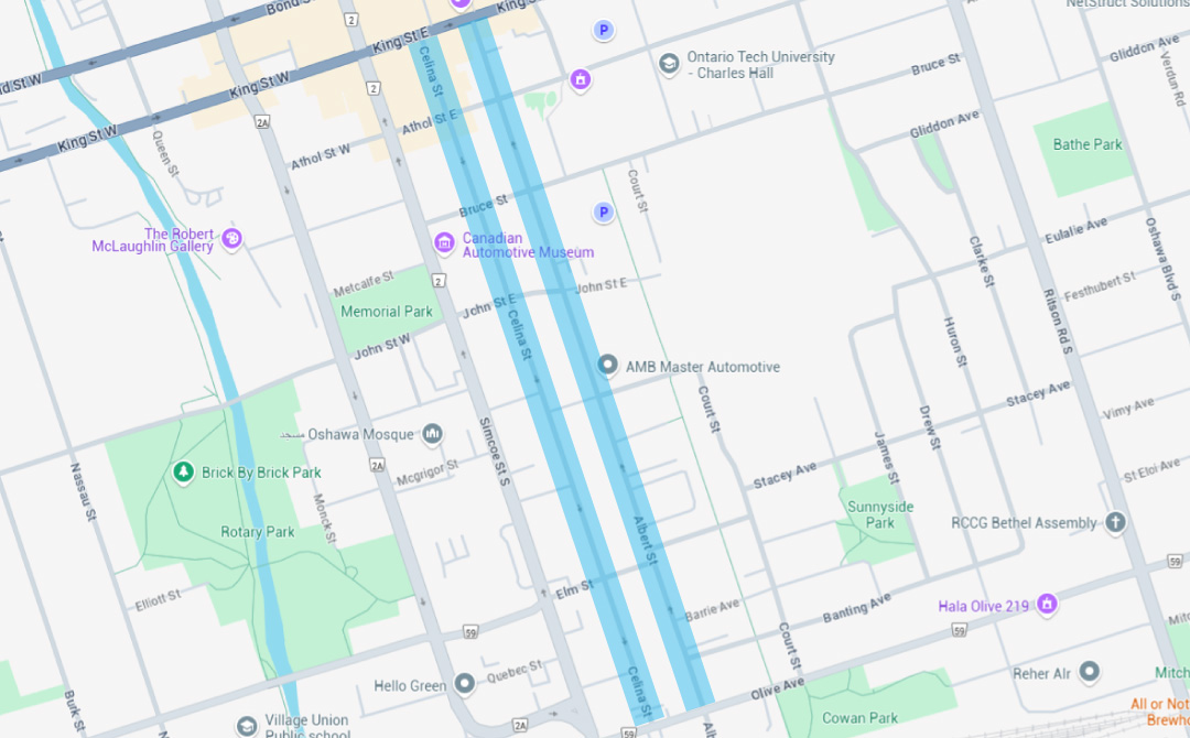 Oshawa Celina and Bruce Streets one way